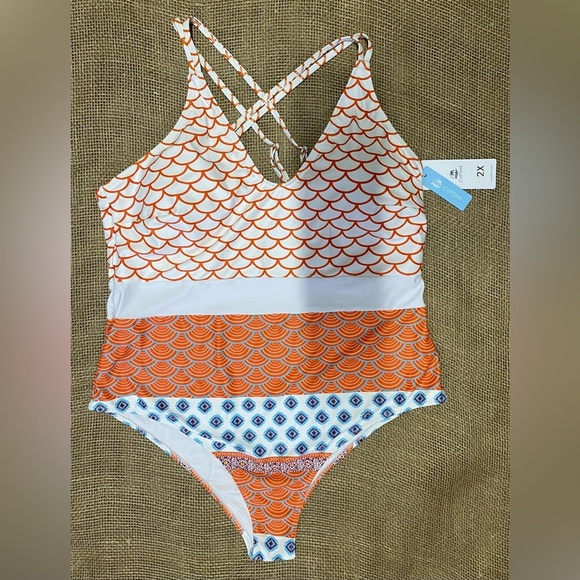 Cupshe Geo Print Scoop Neck One Piece Swimsuit, Size 2X, Adjustable Straps - Picture 3 of 11